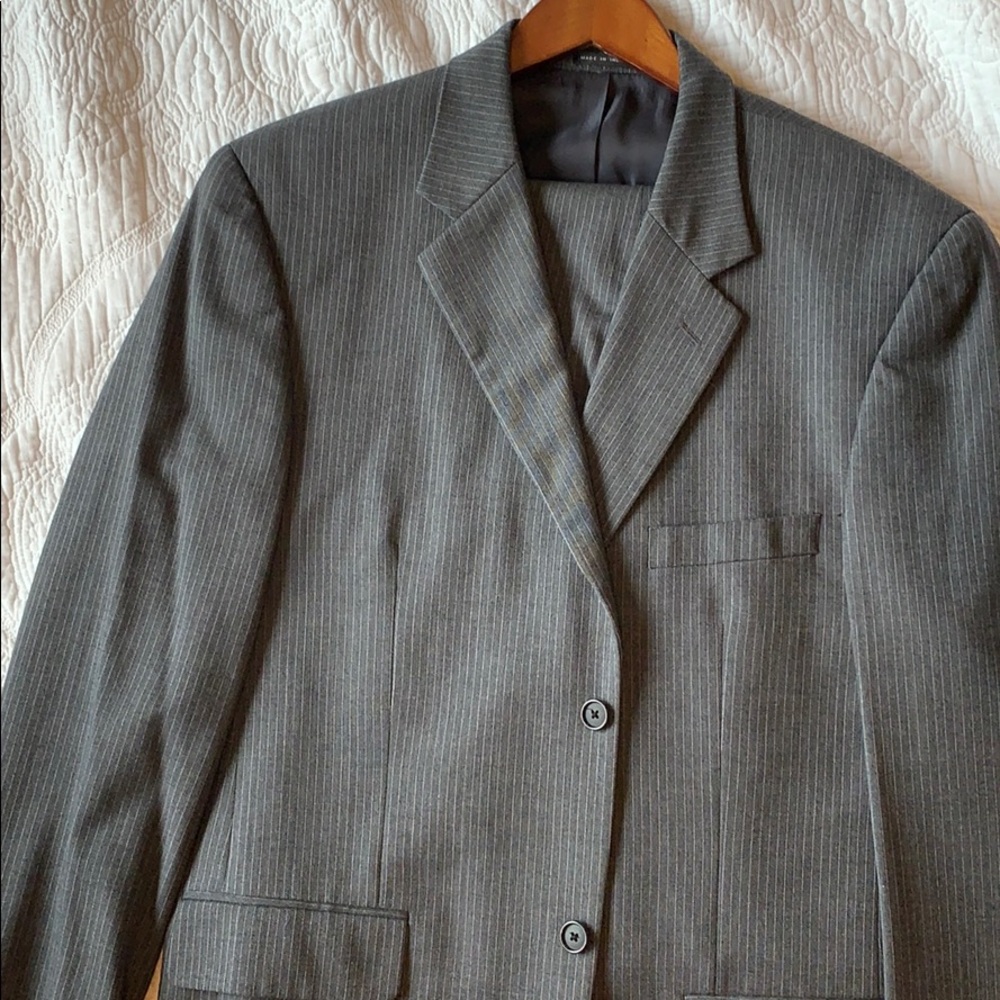 Gray pinstripe suit